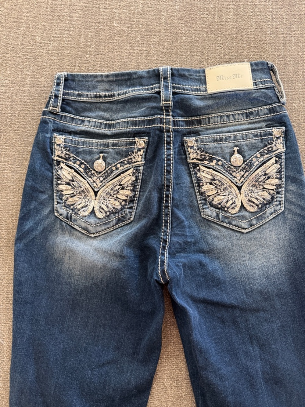 Miss Me Curvy Crop Dark Blue Straight Leg Jeans - Picture 4 of 5